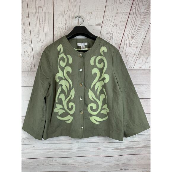 Savvy By Rafael Green blazer Womens XL Linen/Rayon blend 3/4 sleeves - Picture 1 of 4